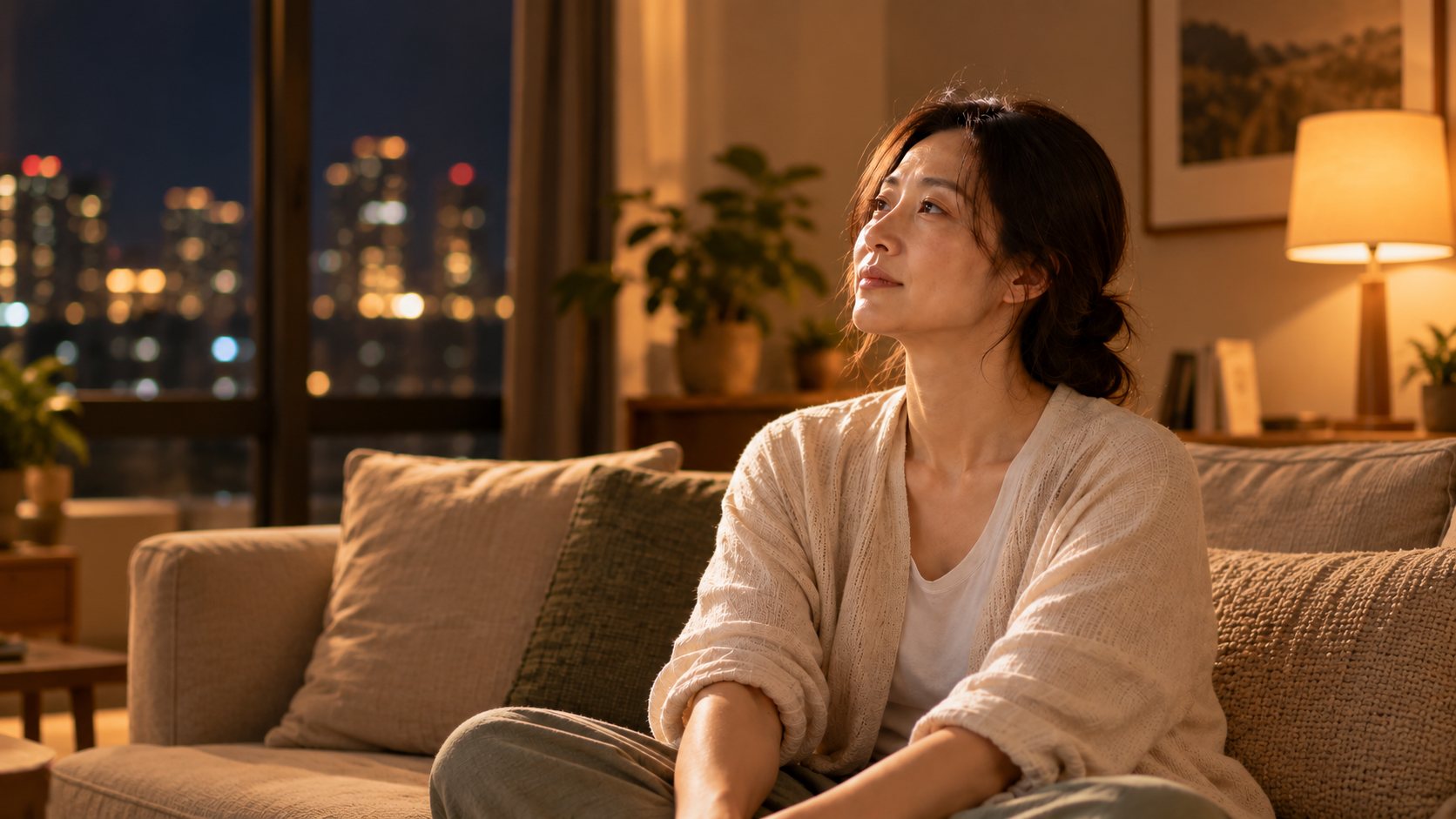 혼자 저녁 시간을 보내는 모습